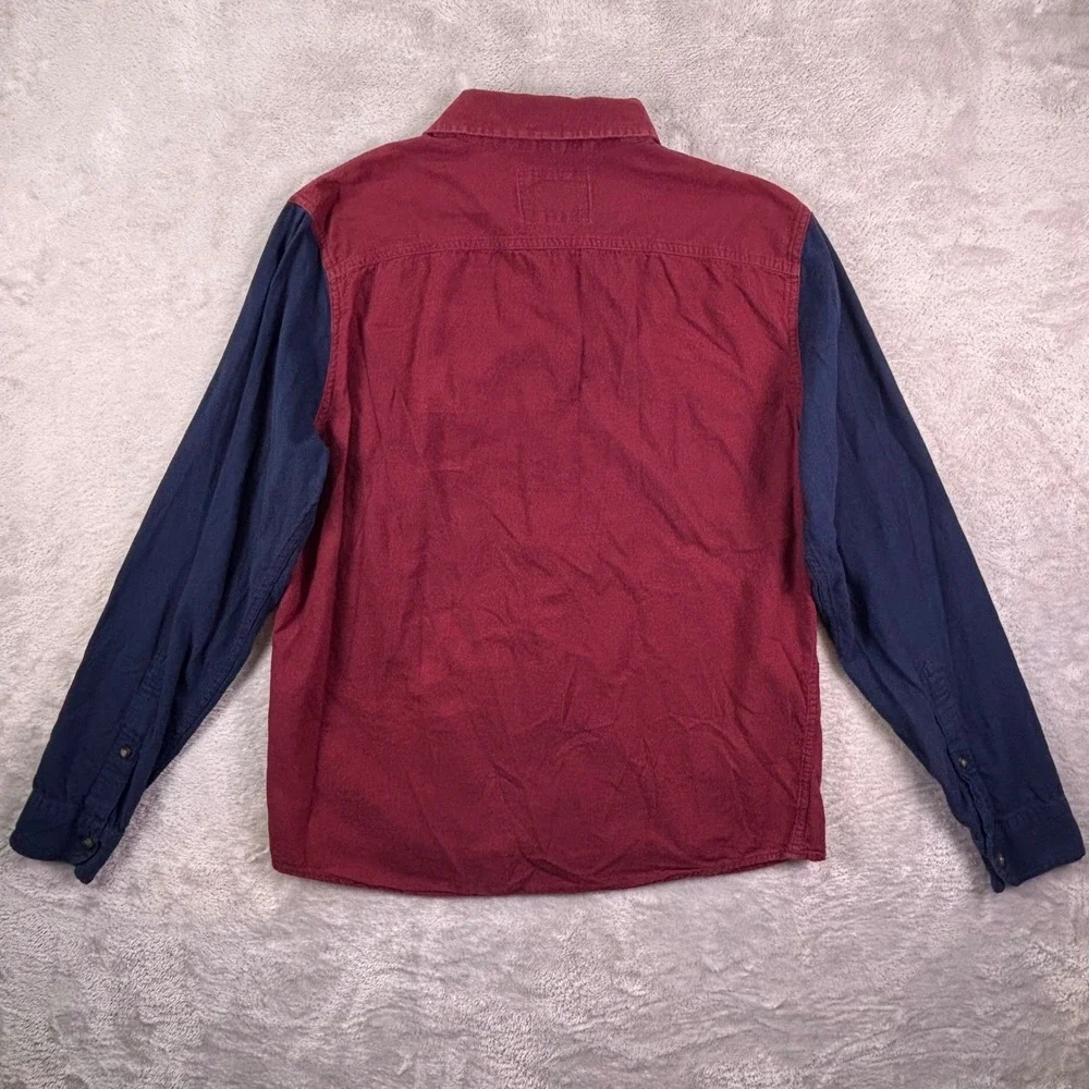 Hollister Men's Long Sleeve Button Up Shirt Size‎ L Red Blue Colorblock Cotton